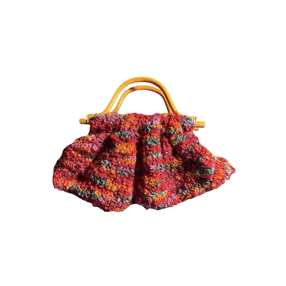 Handmade Crochet Chunky Knit Handbag – Multicolor Boho Style with Wooden Handles